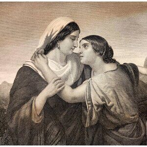 1873 Ruth And Naomi Steel Engraving Victorian Bible History Antique F12A